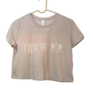 FRENCHIE DOG MOM Cropped Graphic Tee T-Shirt Size Small Light Taupe NWOT